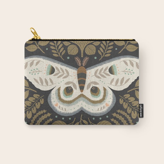 Folk Art Moth - Black Carry All Pouch Gallery Image 1