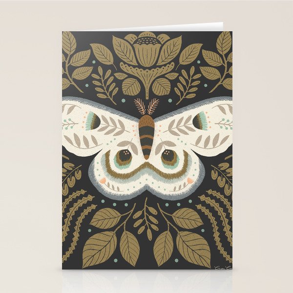 Folk Art Moth - Black Stationery Card Gallery Image 2