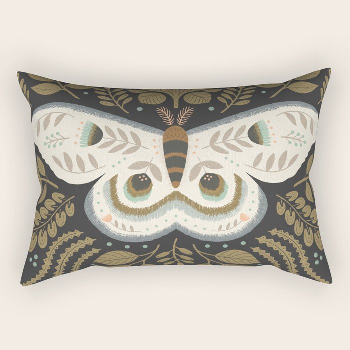 Folk Art Moth - Black Rectangular Pillow Gallery Image 2
