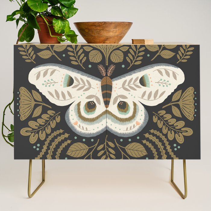 Folk Art Moth - Black Credenza Gallery Image 1