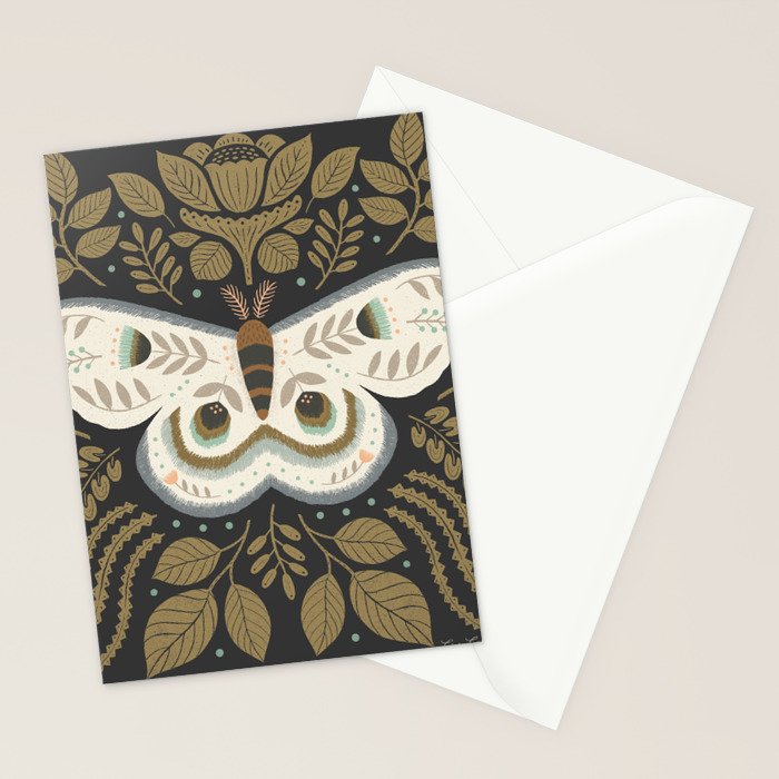 Folk Art Moth - Black Stationery Card Gallery Image 2