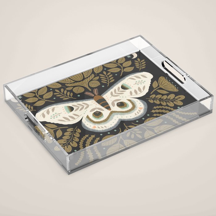 Folk Art Moth - Black Acrylic Tray Gallery Image 1