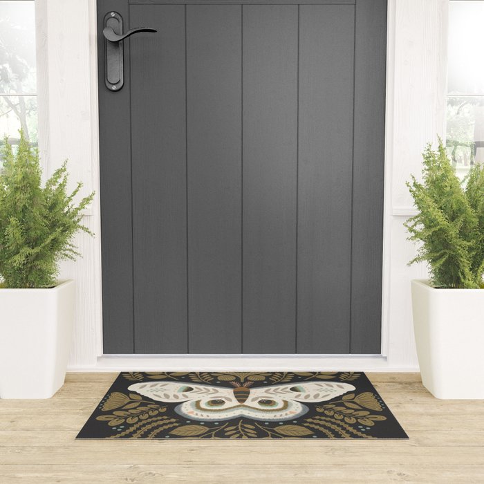 Folk Art Moth - Black Welcome Mat Gallery Image 3