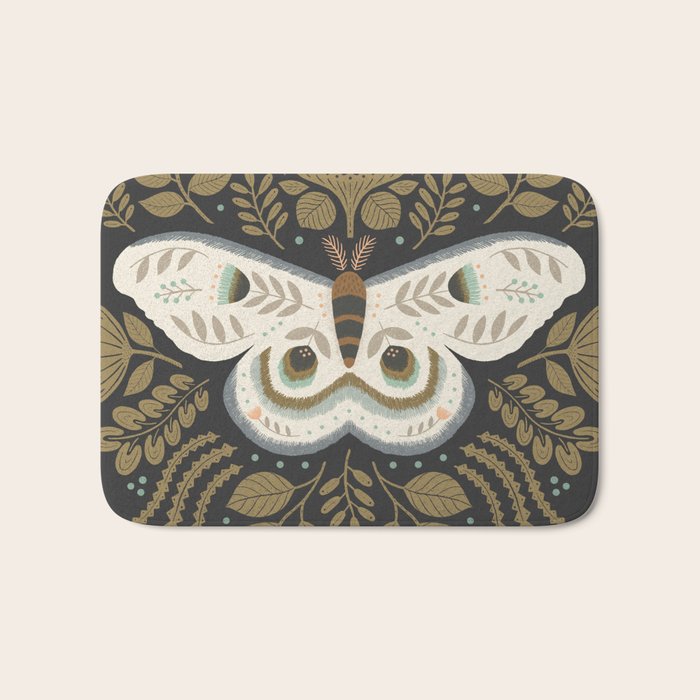 Folk Art Moth - Black Bath Mat Gallery Image 1