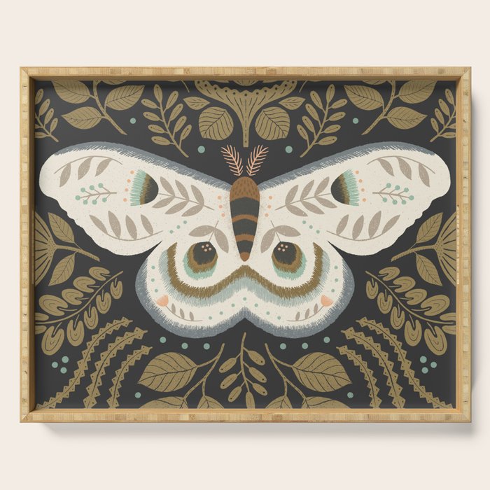 Folk Art Moth - Black Serving Tray Gallery Image 1