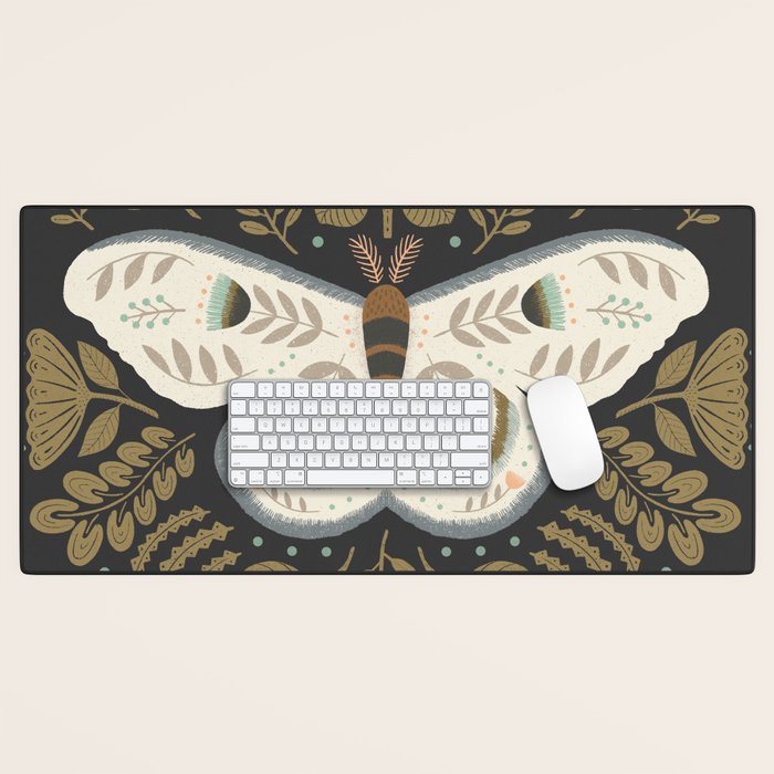Folk Art Moth - Black Desk Mat Gallery Image 1