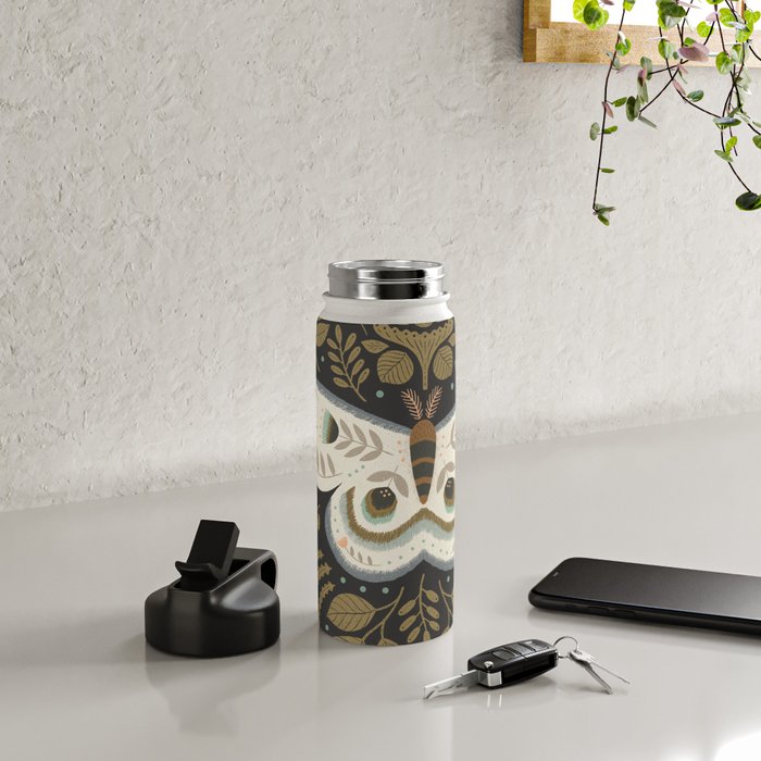 Folk Art Moth - Black Water Bottle Gallery Image 4