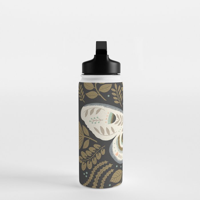 Folk Art Moth - Black Water Bottle Gallery Image 3