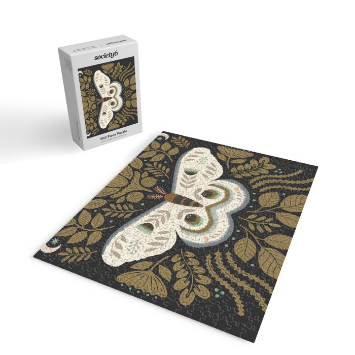 Folk Art Moth - Black Jigsaw Puzzle Gallery Image 2