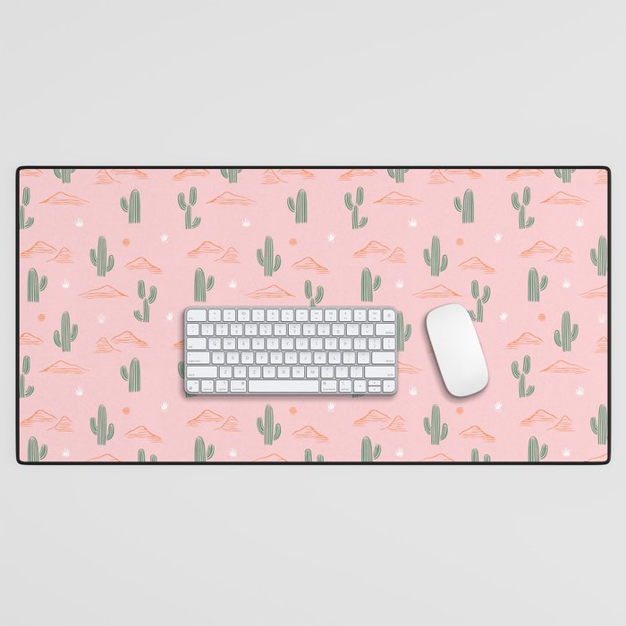 Retro hand drawn cactus plant pattern Desk Mat Gallery Image 1