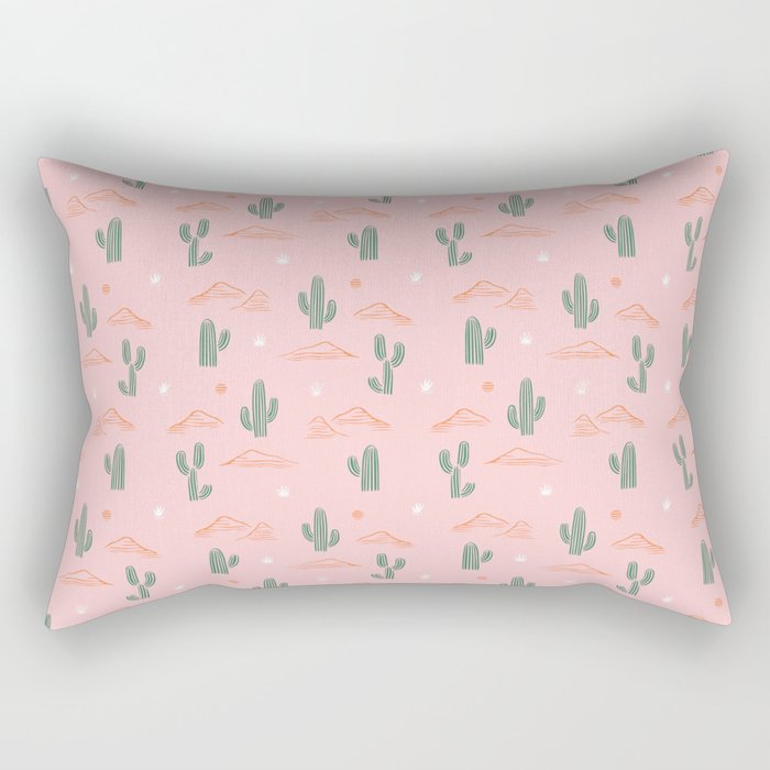 Retro hand drawn cactus plant pattern Rectangular Pillow Gallery Image 1