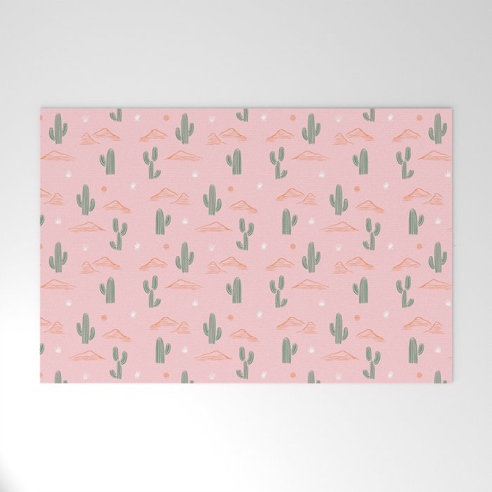 Retro hand drawn cactus plant pattern Welcome Mat Gallery Image 1