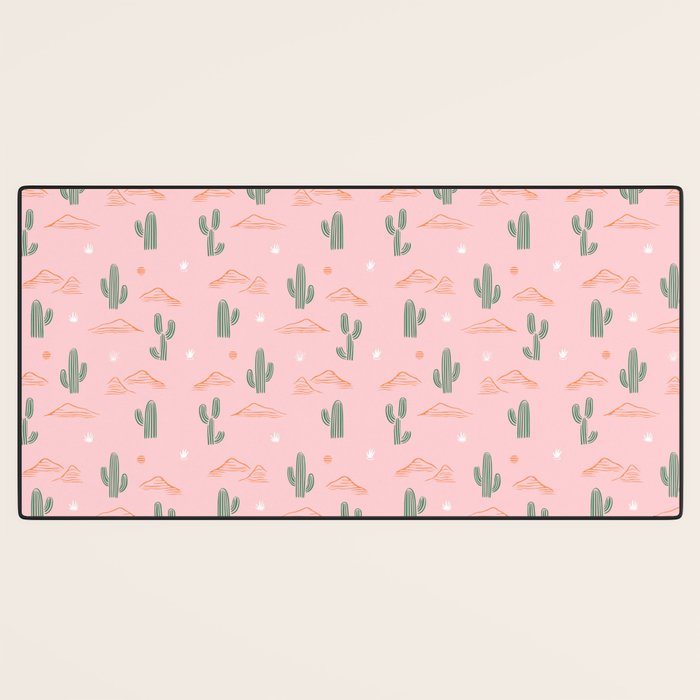 Retro hand drawn cactus plant pattern Desk Mat Gallery Image 3