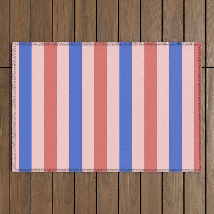 Blush and blue lines Outdoor Rug Gallery Image 1
