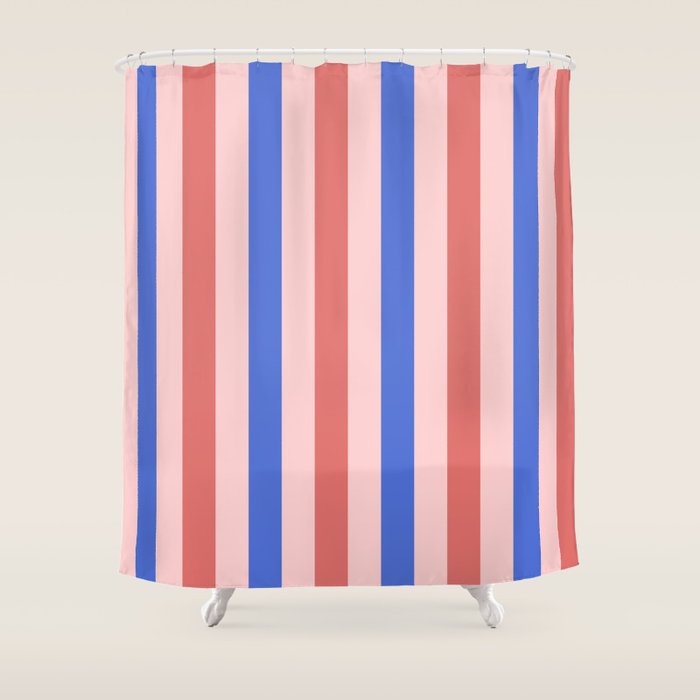 Blush and blue lines Shower Curtain Gallery Image 1