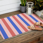 Blush and blue lines Outdoor Rug Gallery Image 2