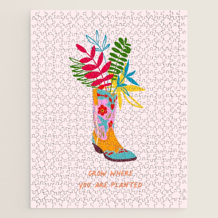 Grow where you are planted - Cowboy boot with Foliage Jigsaw Puzzle Gallery Image 1