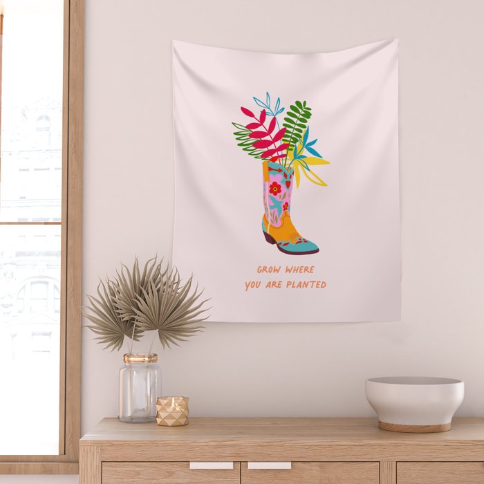 Grow where you are planted - Cowboy boot with Foliage Wall Tapestry Gallery Image 2