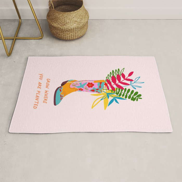 Grow where you are planted - Cowboy boot with Foliage Rug Gallery Image 1