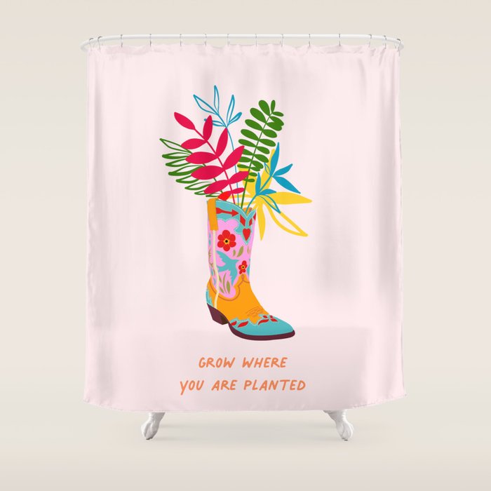 Grow where you are planted - Cowboy boot with Foliage Shower Curtain Gallery Image 1