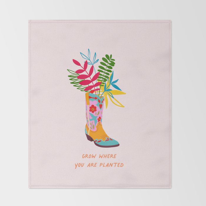 Grow where you are planted - Cowboy boot with Foliage Throw Blanket Gallery Image 2