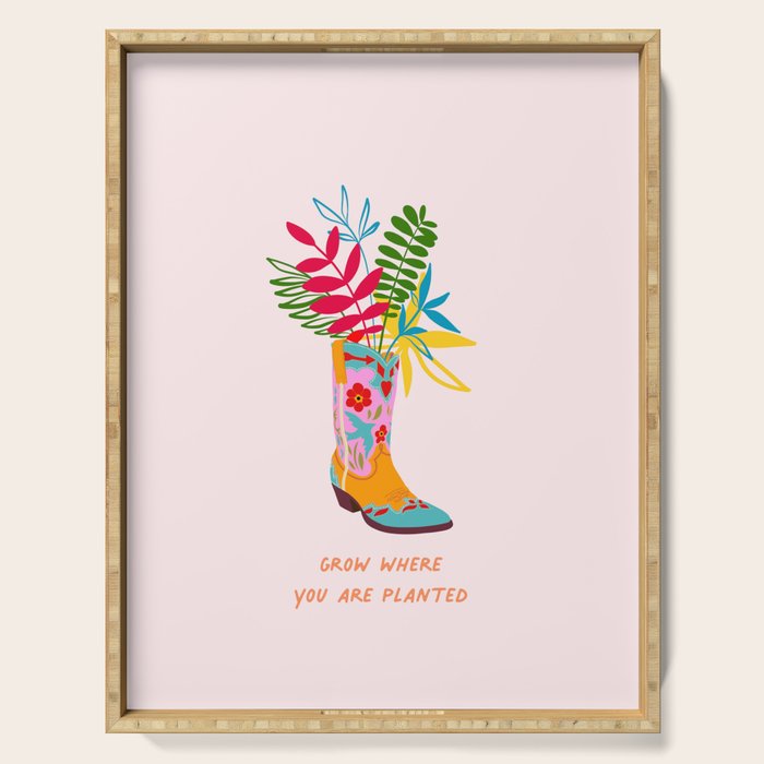 Grow where you are planted - Cowboy boot with Foliage Serving Tray Gallery Image 1