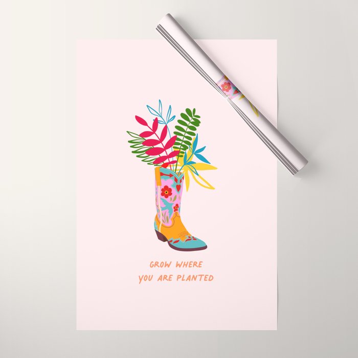 Grow where you are planted - Cowboy boot with Foliage Wrapping Paper Gallery Image 1