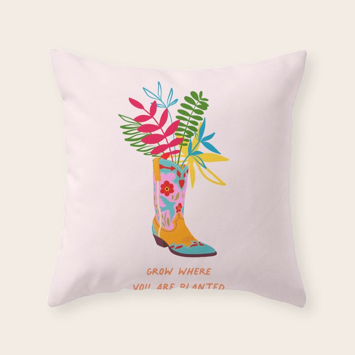 Grow where you are planted - Cowboy boot with Foliage Throw Pillow Gallery Image 6