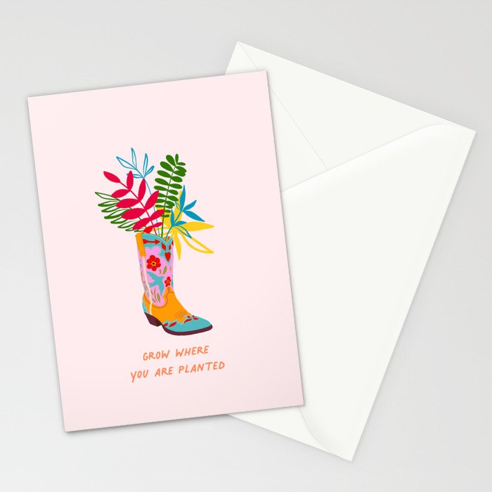 Grow where you are planted - Cowboy boot with Foliage Stationery Card Gallery Image 2