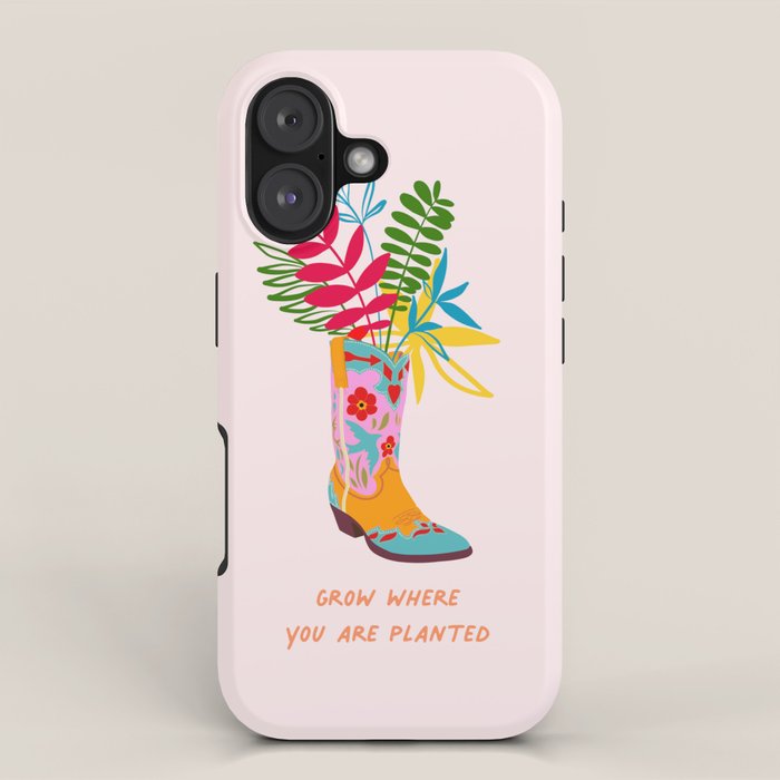 Grow where you are planted - Cowboy boot with Foliage iPhone Case Gallery Image 1