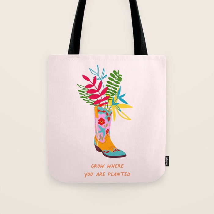 Grow where you are planted - Cowboy boot with Foliage Tote Bag Gallery Image 1