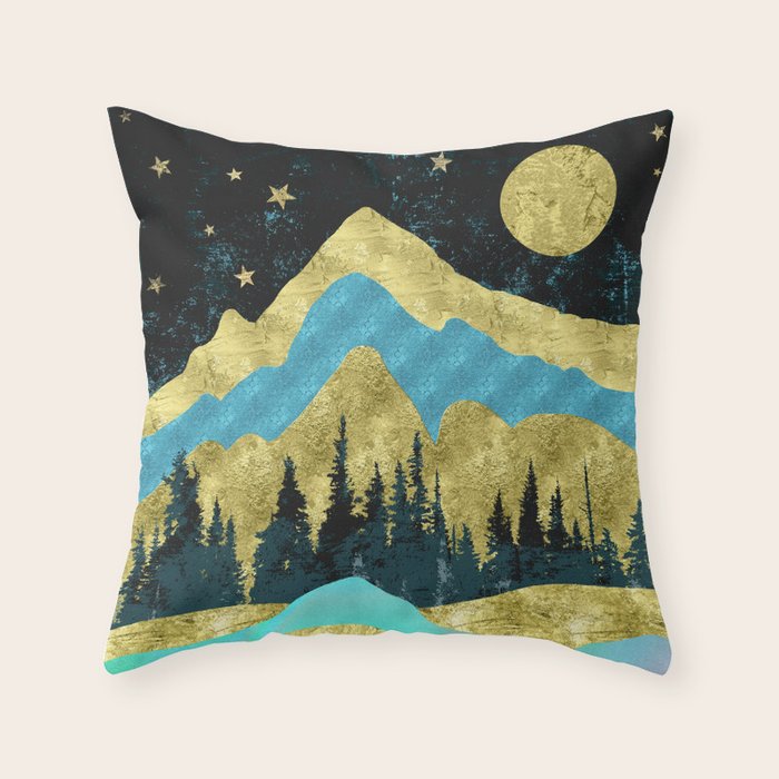 Mountain Adventure Gold Teal  Throw Pillow Gallery Image 1