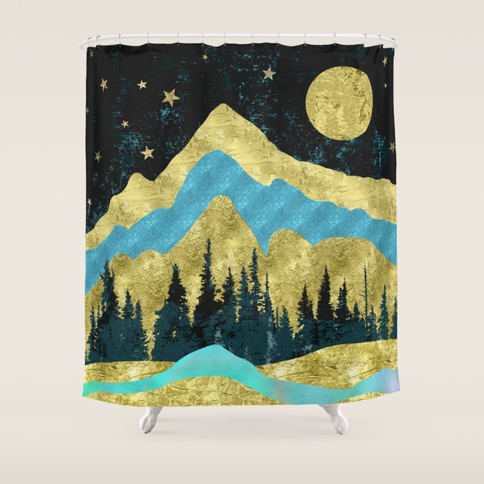 Mountain Adventure Gold Teal  Shower Curtain Gallery Image 1