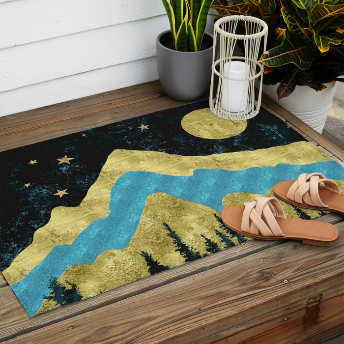 Mountain Adventure Gold Teal  Outdoor Rug Gallery Image 2