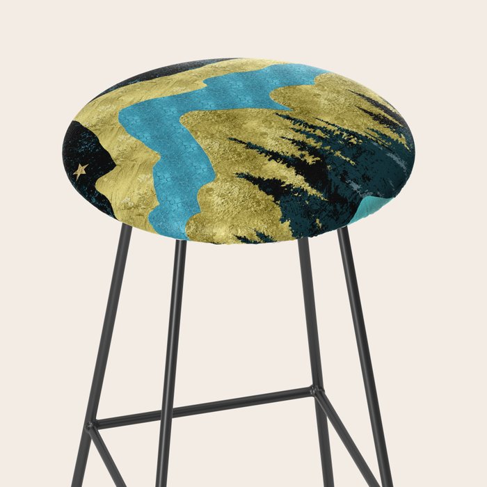 Mountain Adventure Gold Teal  Stool Gallery Image 2