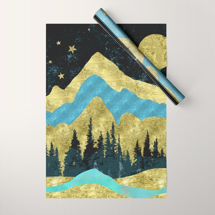 Mountain Adventure Gold Teal  Wrapping Paper Gallery Image 1