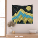 Mountain Adventure Gold Teal  Wall Tapestry Gallery Image 2