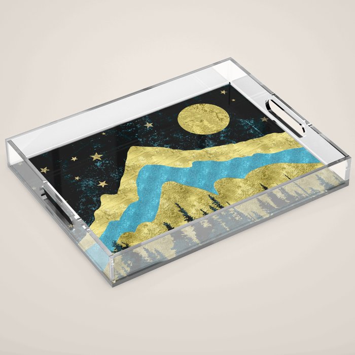 Mountain Adventure Gold Teal  Acrylic Tray Gallery Image 1
