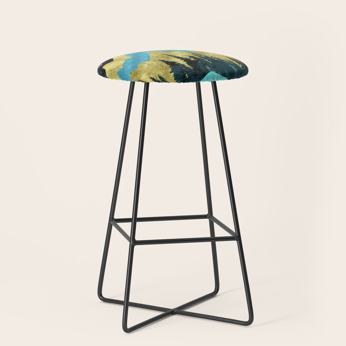 Mountain Adventure Gold Teal  Stool Gallery Image 1
