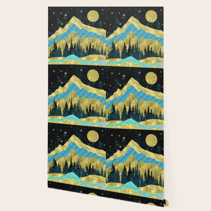 Mountain Adventure Gold Teal  Wallpaper Gallery Image 2