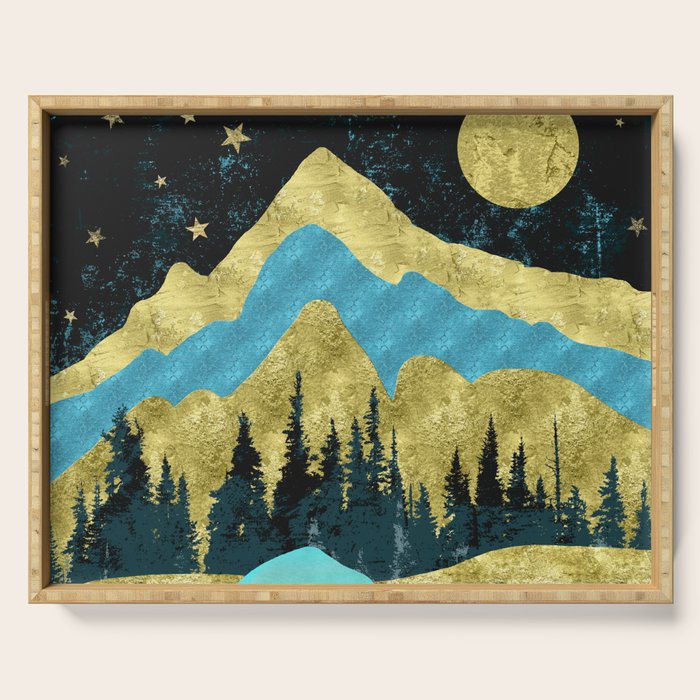 Mountain Adventure Gold Teal  Serving Tray Gallery Image 1