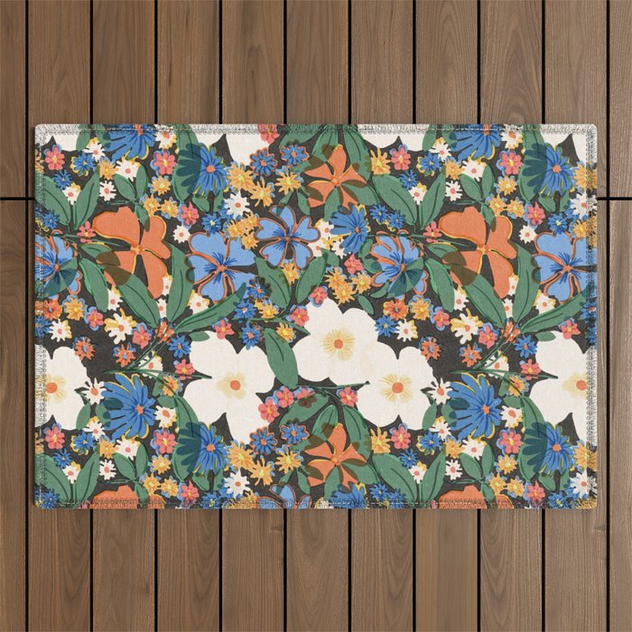 Grandma's Garden Dark Background Outdoor Rug Gallery Image 1