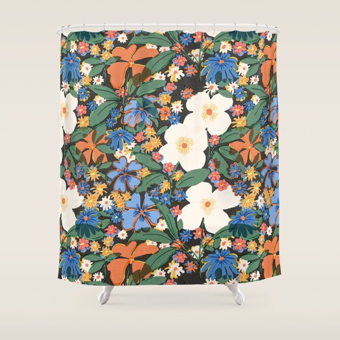Grandma's Garden Dark Background Shower Curtain Gallery Image 1