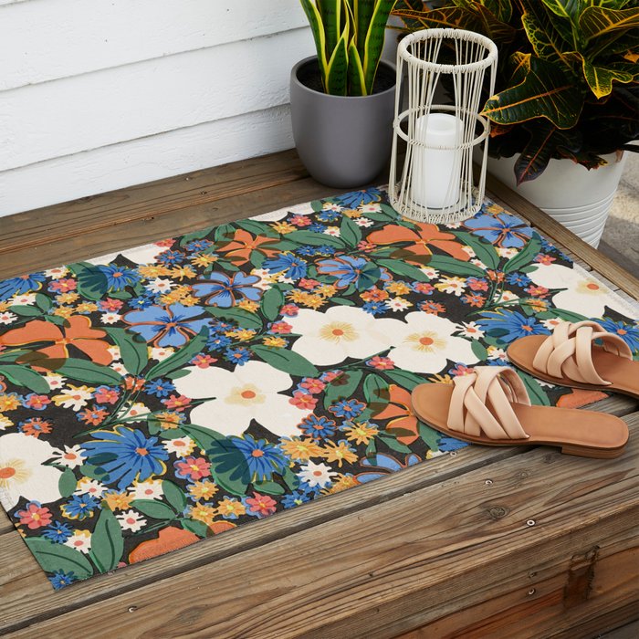 Grandma's Garden Dark Background Outdoor Rug Gallery Image 2