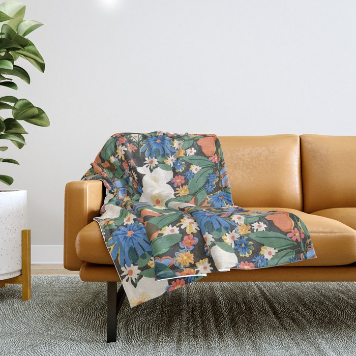 Grandma's Garden Dark Background Throw Blanket Gallery Image 1