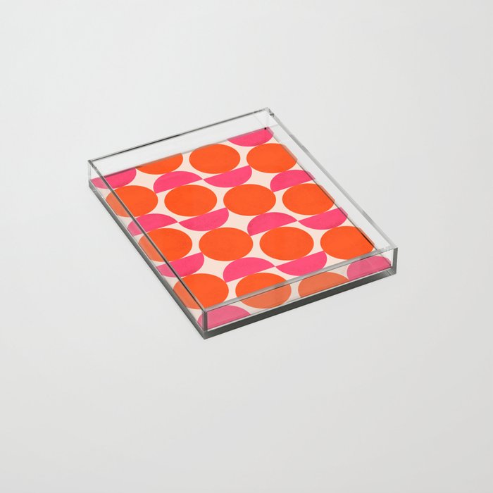 Vintage Mid-century Modern Abstract Geometric Balancing Shapes in Bright Bold Vibrant Fuchsia Pink and Hot Tangerine Orange Acrylic Tray Gallery Image 2