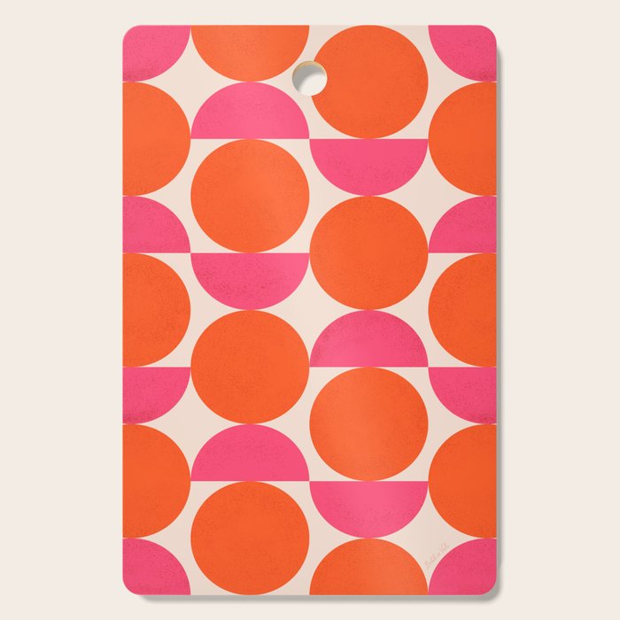 Vintage Mid-century Modern Abstract Geometric Balancing Shapes in Bright Bold Vibrant Fuchsia Pink and Hot Tangerine Orange Cutting Board Gallery Image 1