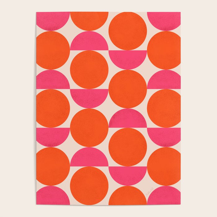 Vintage Mid-century Modern Abstract Geometric Balancing Shapes in Bright Bold Vibrant Fuchsia Pink and Hot Tangerine Orange Poster Gallery Image 4