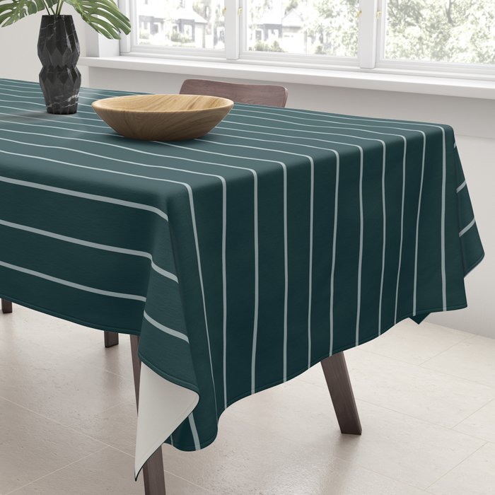 Minimal Arch XXXVIII Dark Teal Green Modern Geometric Lines Tablecloth Gallery Image 3