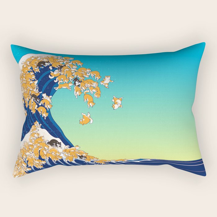Shiba Inu in Great Wave Rectangular Pillow Gallery Image 1
